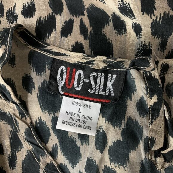 Quo Silk Brown Black Animal Print 100% Silk Tank Top Large Blouse - Picture 4 of 4
